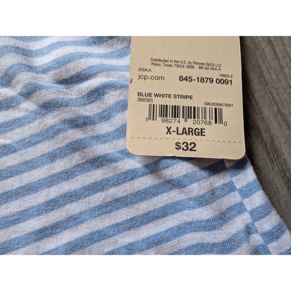 St. Johns Bay Womens Blue & White Striped Embroidered Cotton Top XL NWT - Picture 5 of 7